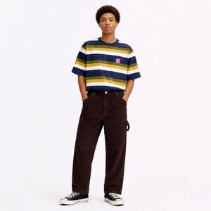 Y2K Chaps Ralph Lauren Corduroy Carpenter Pants 34x32 Brown Baggy Wide Leg READ